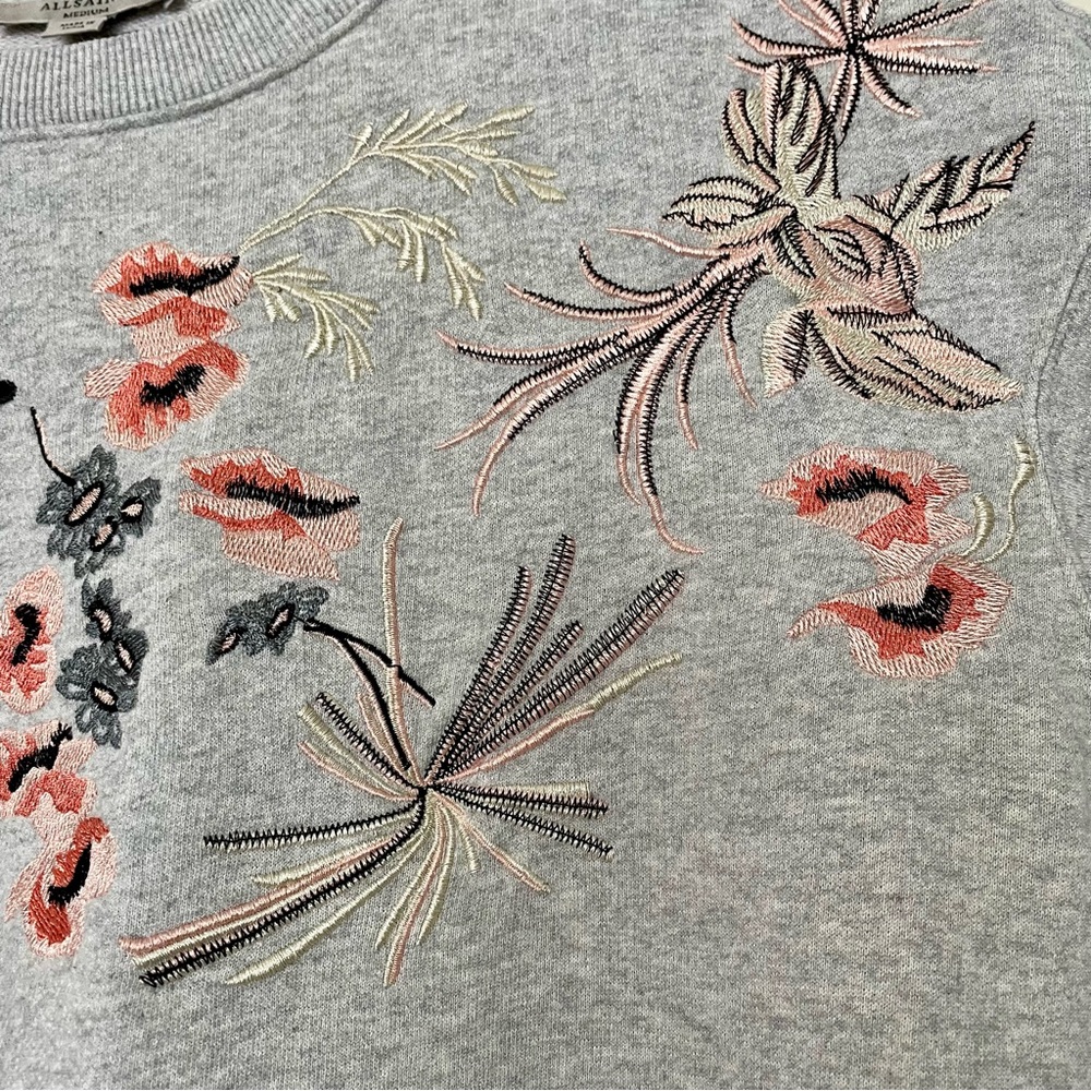 All Saints Margot Floral Embroidered Sweatshirt Medium Gray Pink Blue - Picture 7 of 13